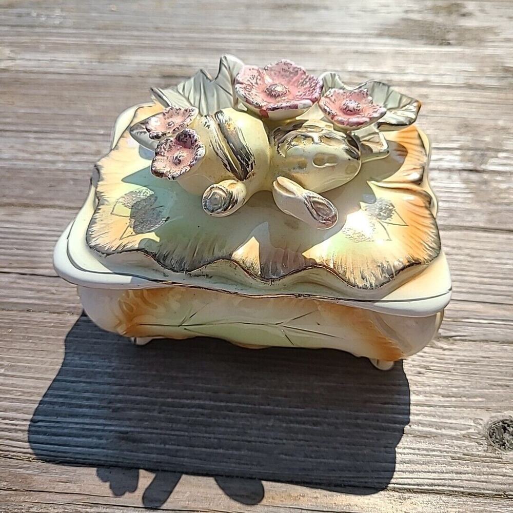 Whimsical Woodland Fairycore Cottage Core Floral Ceramic Jewelry Trinket Box